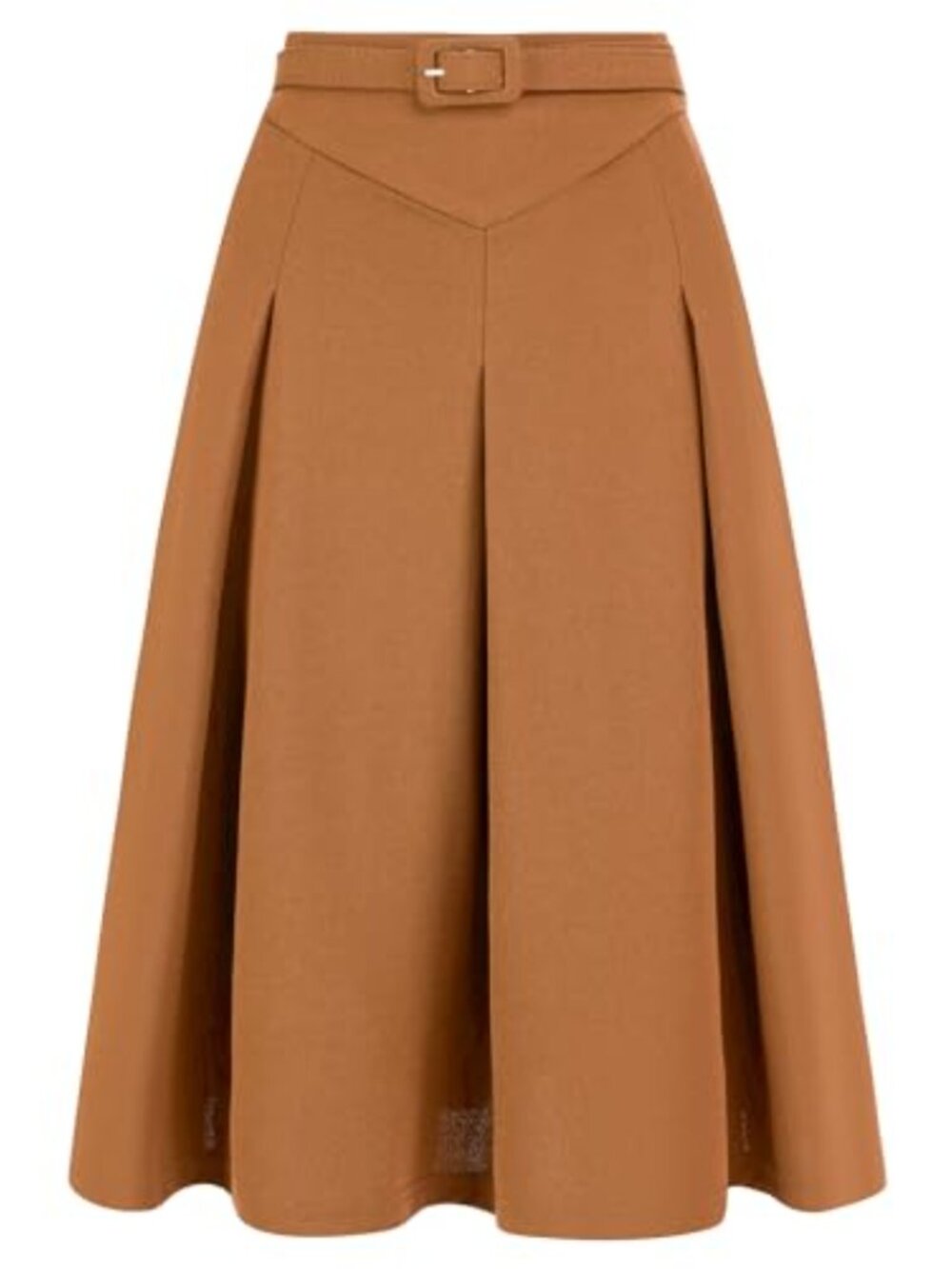 Pleated Front Midi A-Line Skirt with Belted Waist